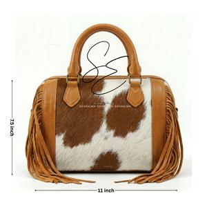 Hair On Cowhide Leather <b>Small</b> Duffle Bag Western Fringe Genuine Leather Purse Bohemian Fashion Cowgirl Speedy <b>Handbag</b> for Women - Product Image 4