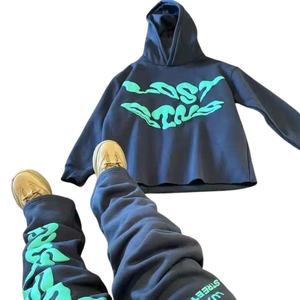 ชุดวอร์มพิมพ์ลาย DTG สีสันโดดเด่น ดีไซน์ใหม่ล่าสุด สำหรับผู้ชาย เนื้อผ้าหนา ผลิตจากโรงงาน พิมพ์ลายนูน ล้างสีแบบ Acid Wash - Product Image 4