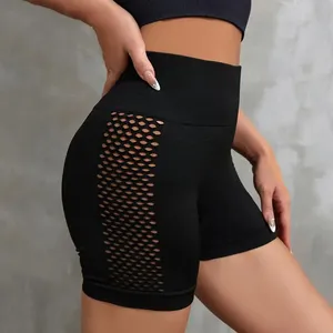Shorts Deportivos Negros de Cintura Alta con Panel de Malla, Transpirables, de Secado Rápido, Leggings de Compresión para Mujer, para Todas las Temporadas - Product Image 2