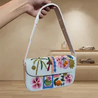 Sac à bandoulière brodé de perles florales multicolores style bohème avec fermeture éclair pour femme, idéal pour un usage quotidien