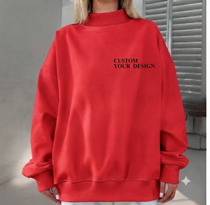 เสื้อสเวตเชิ้ตโอเวอร์ไซส์สีแดงสำหรับผู้หญิง สไตล์สตรีทแวร์ คอเต่า แต่งเลื่อมพิมพ์ลายตัวอักษร ผ้าถักคอตตอน แขนยาว สำหรับฤดูใบไม้ผลิและฤดูใบไม้ร่วง - Product Image 1