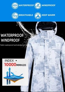 <b>Ski</b> Snowboarding Heated Windproof Waterproof Jacket <b>White</b> Light Grey Abstract Print Hooded Winter <b>Coat</b> Adults Custom Logo OEM - Product Image 6