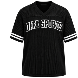 Black Custom Knitted <b>V</b> <b>Neck</b> Jersey Short Sleeve Striped Athletic <b>Shirt</b> Breathable <b>Oversized</b> Casual Sports Team Uniform Top - Product Image 1