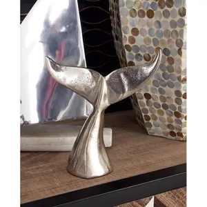 Juego de Dos Esculturas Metálicas de Cola de Ballena Plateadas, Decoración de Mesa de Lujo Estilo Costero para Sala de Estar, Oficina y Casa de Playa - Product Image 4