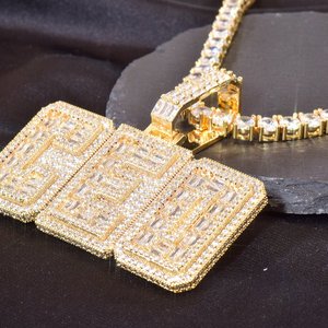Collar con Colgante de Letra Personalizado con Circonitas, Chapado en Oro, Latón, Amuleto con Iniciales, Joyería Hip Hop para Hombres y Mujeres - Product Image 2