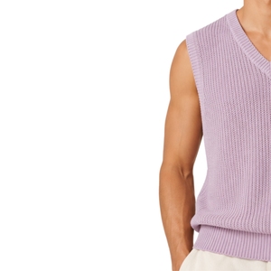 <b>Mens</b> Lavender Summer Knit <b>Sweater</b> <b>Vest</b> V Neck Sleeveless Pullover Soft Lightweight Custom Logo Casual Fashion OEM Manufacturer - Product Image 3