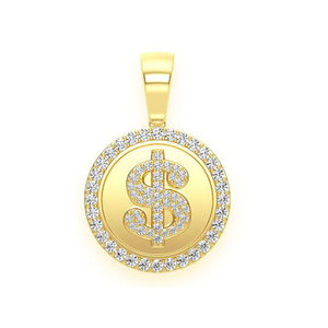 Venta al por mayor: Disco circular con símbolo de dólar, chapado en oro amarillo de 10K, con diamantes VVS cultivados en laboratorio, estilo Hip Hop, de alta calidad. - Product Image 1