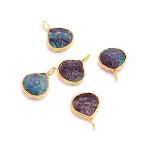 Pendentif fleur en fluorite naturelle multi-usage, charme en argent sterling 925, pierre précieuse sculptée à la main, pendentif cœur pour la création de bijoux, 12 mm - Product Image 4