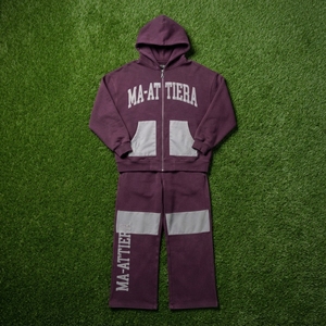 Men Burgundy Gray <b>Zip</b> Up <b>Hoodie</b> Wide Leg Pants Set Contrast <b>Pocket</b> Panel Rhinestone Detail Streetwear Tracksuit Custom OEM ODM - Product Image 6