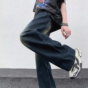 Vaqueros de mezclilla de pierna ancha con efecto desgastado, cintura alta, ajuste holgado, de algodón, estilo urbano, pantalones para hombre con estampado, moda de primavera - Product Image 6