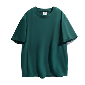เสื้อยืดคอกลมแขนสั้นสีเขียวเข้มสำหรับผู้ชาย ทรงโอเวอร์ไซส์ สไตล์ลำลอง ผ้าถักเนื้อเจอร์ซีย์ สีพื้น ผ้าฝ้าย 100% - Product Image 1