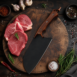 Cuchillo de Cocina Moderno Ambidiestro Hecho a Mano con Hoja de Acero al Carbono (6 Pulgadas), Apto para Lavavajillas, Mango de Madera y Funda de Cuero - Product Image 1