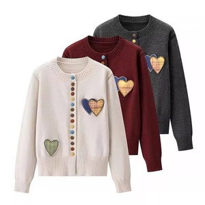 Plus Size Women's Knit <b>Cardigan</b> with <b>Heart</b>-Shaped Color Buttons Round Neck Loose Fit Sweater - Product Image 1