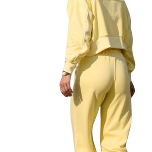 Womens Winter Solid Cropped Full Zip Tracksuit Set Stand Collar Jacket Wide Leg <b>Trousers</b> Casual Regular Fit Two Piece Sportswear - Product Image 5
