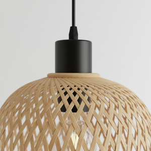 <b>Geometric</b> Rattan Hanging Lamp <b>Shade</b> Artisan Handcrafted Bamboo Pendant <b>Light</b> for Contemporary Home Lighting - Product Image 3