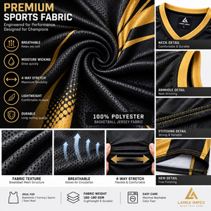 Conjunto de Uniforme de Baloncesto Dorado Premium, Jersey y Pantalones Cortos Personalizados para Equipo, Tela Transpirable de Alto Rendimiento, Ropa Deportiva Profesional para Hombre - Product Image 5