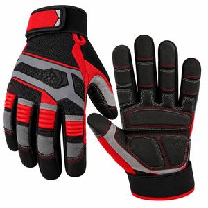 Guantes de motosierra de marca privada, duraderos, de última tendencia, con paneles negros texturizados en verde oliva y puños de punto extendidos - Product Image 1