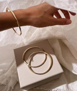 Custom 14K 18K <b>Solid</b> Gold Minimalist Gold Bangle <b>Bracelet</b> Stackable Solitaire Everyday Statement Modern Luxury Jewelry For Women - Product Image 3