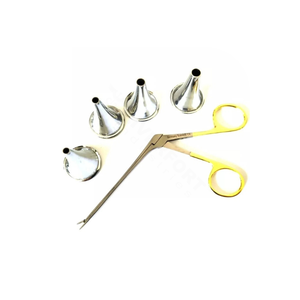 Juego Premium de 4 Piezas: Espéculos Auriculares y Pinzas Micro Alligator de 3 Pulgadas Doradas, Instrumentos Quirúrgicos ORL Nasales de Acero Inoxidable para Otorrinolaringólogos - Product Image 1