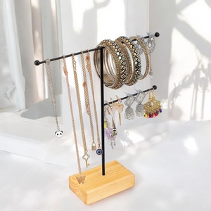 Compact Dual Tier Jewelry Display Stand With Earring Bar Necklace Hooks <b>Bracelet</b> Holder Sturdy Base <b>Smart</b> Organized Vanity - Product Image 2