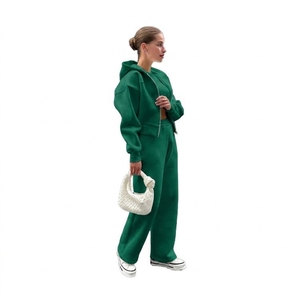 Wholesale Custom Logo Hooded Tracksuit Set Loose Fit Solid Color Sportswear Spandex Polyester Drawstring Casual Jogger <b>Suit</b> - Product Image 2