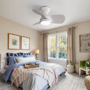 Ventilatore da soffitto da interno reversibile da 23 pollici con motore DC, 3 pale in ABS, luce LED dimmerabile a 3 colori, telecomando, bianco, luce LED da 18W - Product Image 4