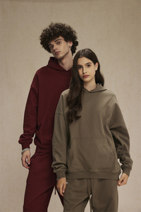 เสื้อฮู้ดซิปผู้ชายทรงโอเวอร์ไซส์ มีกระเป๋า สีเทาล้วน ผ้าเฟรนช์เทอร์รี่ 100% คอตตอน ไม่หด ใส่ได้ในฤดูใบไม้ร่วง น้ำหนัก 500gsm ผ้าถัก - Product Image 6