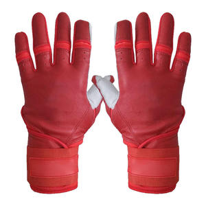 New Arrival Red <b>White</b> Leather Baseball Batting Gloves Breathable Palm Padding Grip Performance Adjustable Wrist Closure OEM - Product Image 3