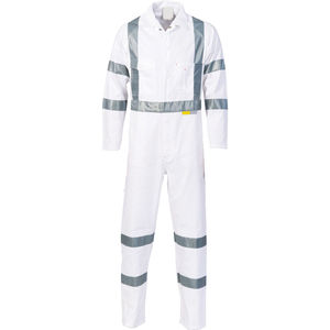 <b>Men's</b> White Reflective Work Coverall Polyester Hi Visibility Safety Uniform Long Sleeve Protective <b>Overalls</b> - Product Image 3