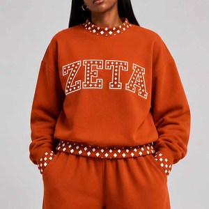 Zeta Manufacturer Custom <b>Mock</b> <b>Neck</b> Crew <b>Neck</b> Cotton Fleece Sweatshirt Women Men Ladies Unisex Polka Dot Gingham Patch Greek Coll - Product Image 4