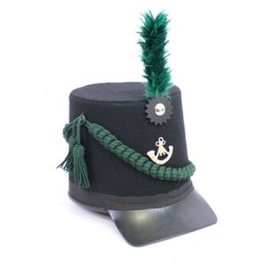 Chapeaux Shako de fanfare britanniques napoléoniens imperméables de haute qualité, en cuir de vachette, avec plume verte - Product Image 5