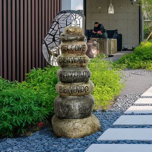 Statue da Giardino Impilabili in Cinque Lingue, Decorazione per Esterni, Patio, Prato, Giardino, 32,2 Pollici, Segnali di Benvenuto - Product Image 4