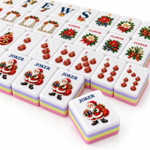 Tuiles de Mahjong américaines classiques de Noël en acrylique, 160 pièces, ensemble de tuiles de Mahjong pour fête de Noël - Product Image 4