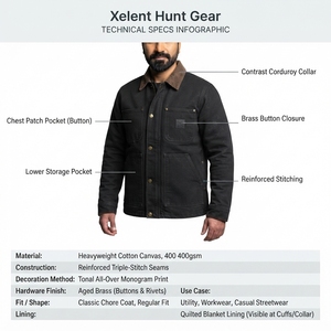 Men's 100% Cotton Canvas <b>Chore</b> <b>Jacket</b> Abrasion Resistant Custom Private Label OEM Casual Streetwear Workwear Utility Coat Silk - Product Image 5