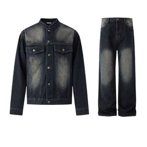 Ensemble tendance : Veste en jean à col rétro et jean ample à jambes larges pour homme – Collection Printemps-Automne - Product Image 1