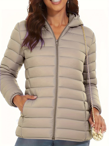 Muzamin Apparel Women Puffer <b>Jacket</b>-Windproof <b>Reversible</b> Eco-Friendly Quilted Autumn Thick Polyester Full Sleeve Solid Color - Product Image 6