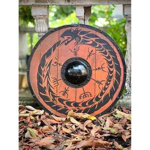 Bouclier rond en bois Viking, motif Dragon, bouclier d'armure nordique avec boss en acier doux pour reconstitution historique, décoration murale historique - Product Image 5