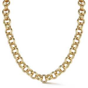 14K 18K <b>Solid</b> Gold Double Round Link Choker <b>Necklace</b> 16 Inches Thick Chain Layering Charm Holder Keeper Pendant Lock Wholesale - Product Image 4