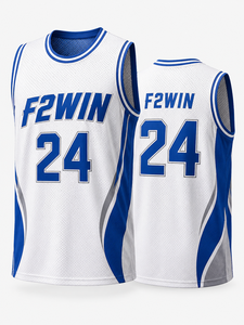 Camiseta de Baloncesto Sublimada con Nombre de Equipo Personalizado Force 2 Win F2W-BBJ-005, Unisex, Transpirable, de Secado Rápido, Blanca y Azul, Deportiva - Product Image 1