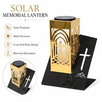 Lanterne solaire funéraire en métal avec croix et rose, lumière commémorative pour la décoration des cimetières, vente en gros de lampes commémoratives en métal