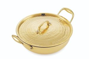 Kadhai en laiton à fond plat 3L, poignée isolante résistante à la chaleur, couvercle en verre, 100% laiton pur, revêtement en étain, design classique, pour usage festif - Product Image 5