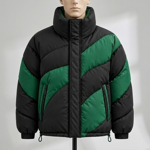 Chaqueta Acolchada para Hombre, Color Negro y Verde, con Bloques de Color, para Invierno, Cálida, sin Capucha, para Exteriores, Aislada - Product Image 2