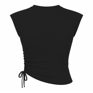 NCBW Sorority Women's Bling Rhinestone Ribbed Tank <b>Top</b> Ruched Side Crew Neck <b>Raglan</b> Cap Sleeve Casual Crop <b>Top</b> - Product Image 4