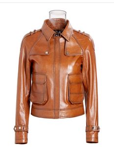 Chaqueta de cuero genuino de piel de vaca para mujer, chaqueta de invierno con cremallera de lona, resistente al viento, elegante - Product Image 1