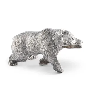 Anneau de serviette en aluminium en forme d'ours argenté, style américain, design original, accessoire de décoration de table pour fête - Product Image 5