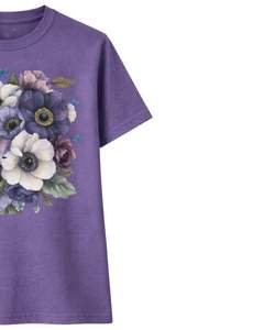 เสื้อยืดผู้หญิงลายดอกไม้สไตล์วินเทจสีม่วง ผ้าฝ้ายนุ่ม แขนสั้น สวมใส่สบายๆ สำหรับฤดูร้อน ลายดอกไม้สวยงาม - Product Image 4