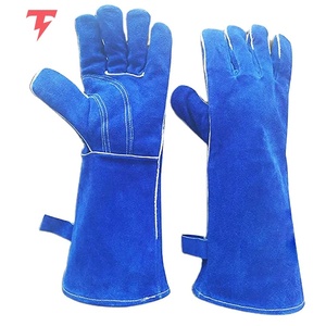 Guantes de Soldadura TIG de Alta Resistencia, Par de Guantes de 14 Pulgadas Resistentes al Calor, Forro de Algodón y Cuero Vacuno, Largos, para Trabajo de Seguridad - Product Image 1