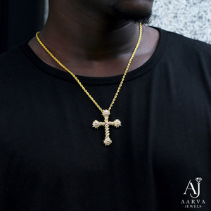 Rose Gold Plated Christian <b>Cross</b> Pendant <b>Necklace</b> Icy Zircon Hip Hop <b>Silver</b> Charm Unisex Party Jewelry - Product Image 1