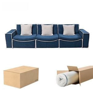 Luxury 3-Seater Velvet Sectional <b>Sofa</b> | Comfortable Blue Fabric Couch with Sponge Filling | Horti Club Modern Square Design - Product Image 1