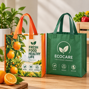 Bolsa de Mano Reutilizable de Tela No Tejida con Diseño de Hojas, Asa Larga, Ecológica y Reciclable para Compras y Negocios, Salva Nuestro Planeta - Product Image 5